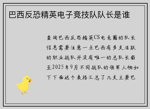 巴西反恐精英电子竞技队队长是谁